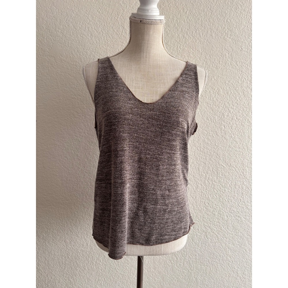 SHEIN Tank Top Size L Brown Space Dye V-Neck Lettuce Edge Sleeveless Knit